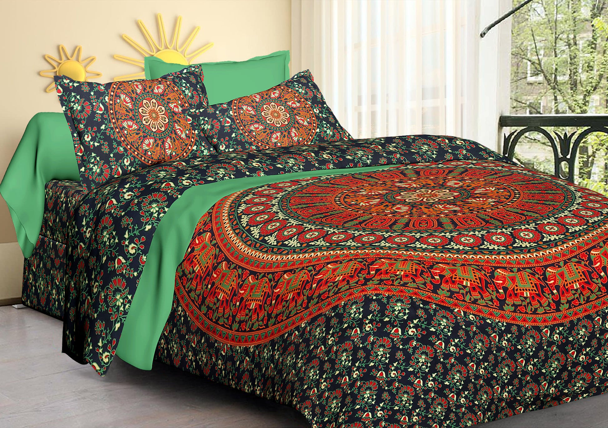 100% Cotton Printed King Bedsheet (Green)