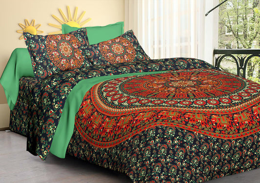100% Cotton Printed King Bedsheet (Green)