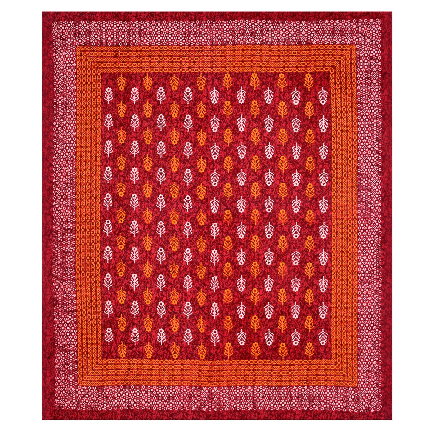 Motif Printed Jaipuri Cotton Double Bedsheet with 2 Pillow Covers (Red)