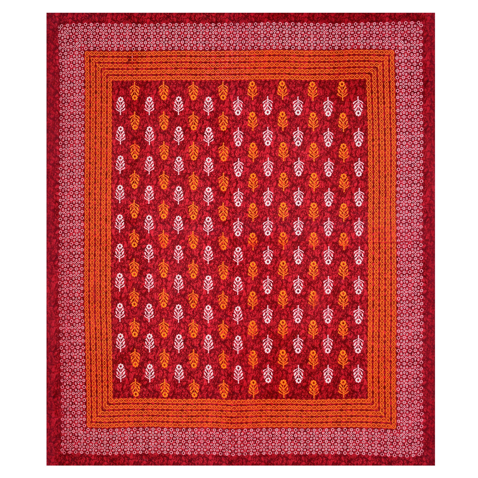 Motif Printed Jaipuri Cotton Double Bedsheet with 2 Pillow Covers (Red)
