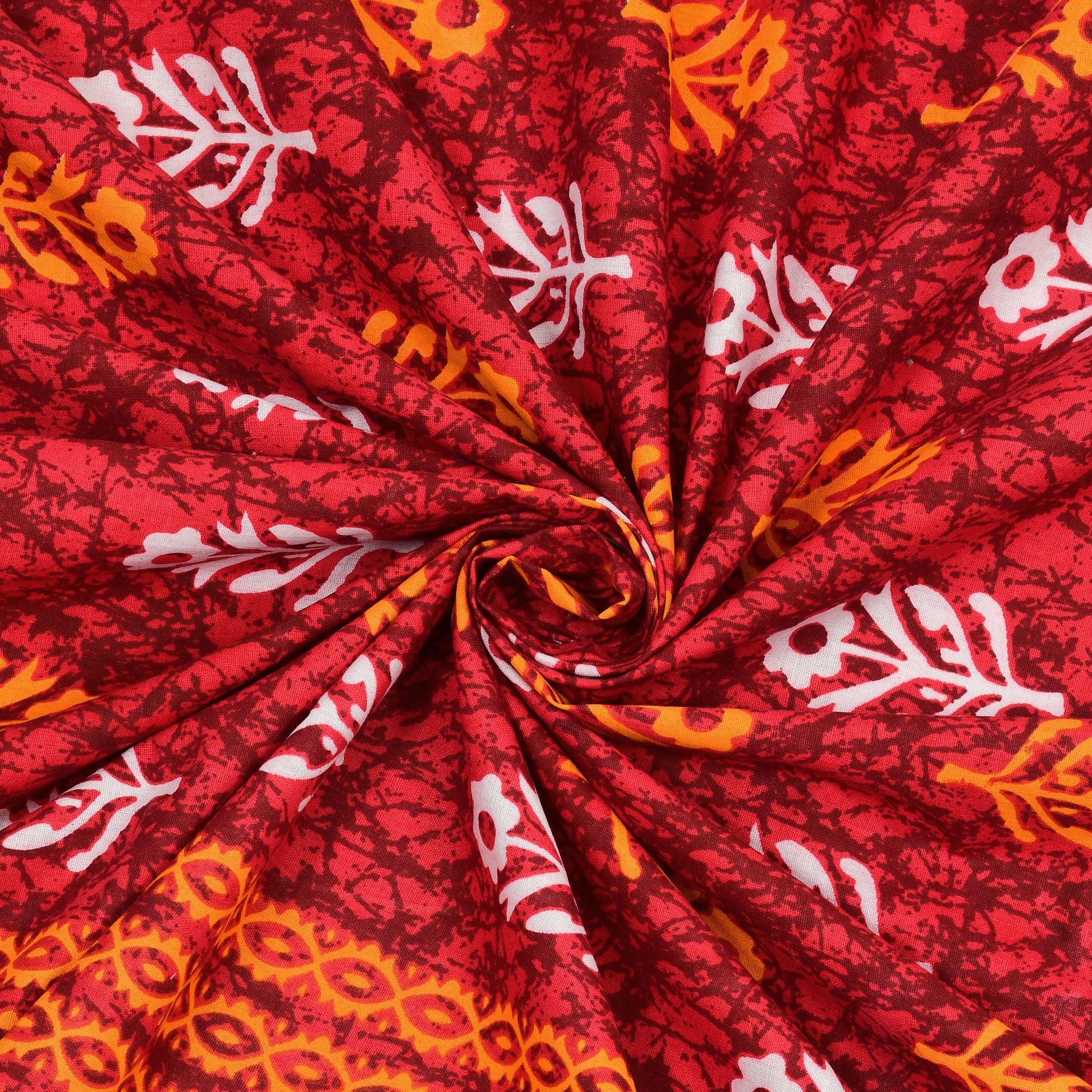 Motif Printed Jaipuri Cotton Double Bedsheet with 2 Pillow Covers (Red)