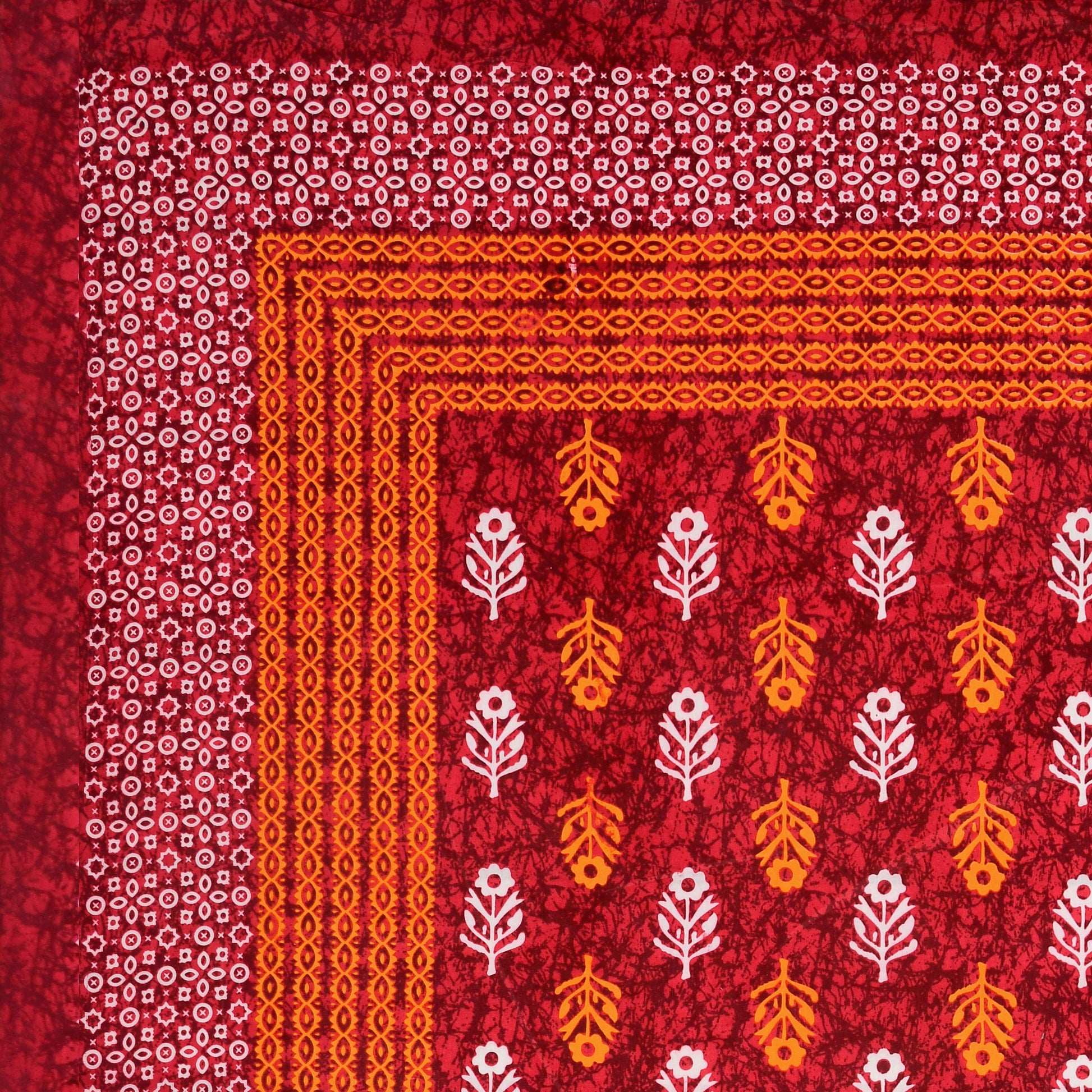 Motif Printed Jaipuri Cotton Double Bedsheet with 2 Pillow Covers (Red)