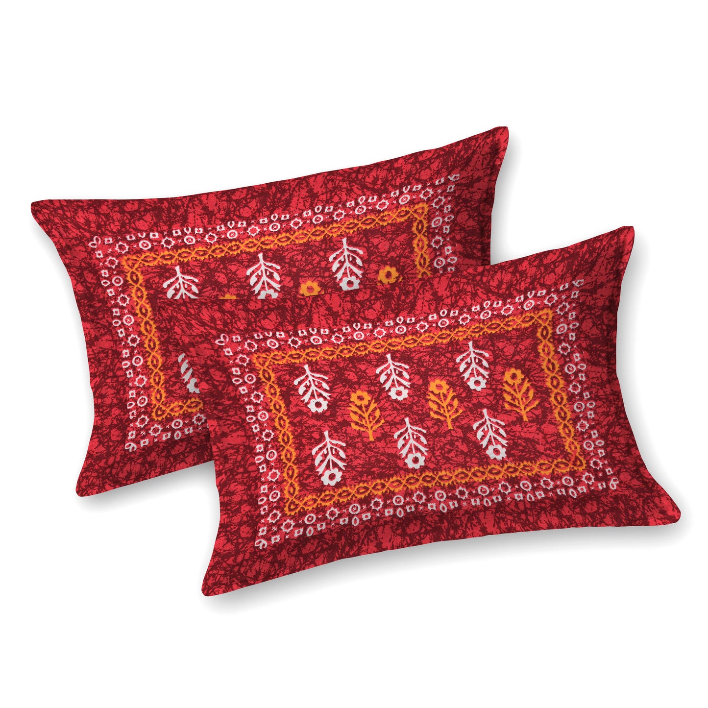 Motif Printed Jaipuri Cotton Double Bedsheet with 2 Pillow Covers (Red)