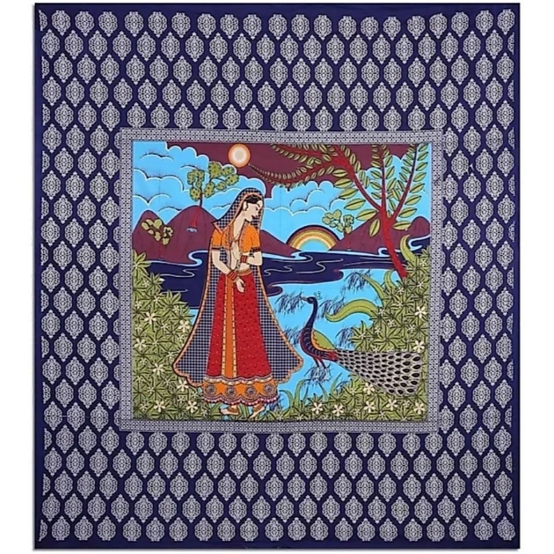 Jaipuri Prints Cotton Double Bedsheet (Blue)