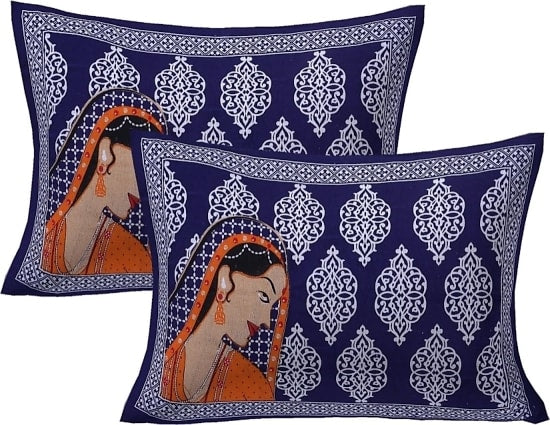 Jaipuri Prints Cotton Double Bedsheet (Blue)