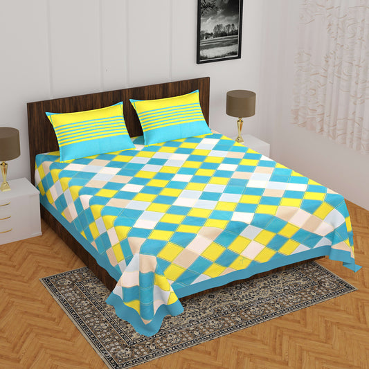 Cotton Printed Double Bedsheet (Blue)