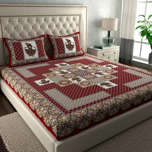 Rajasthani Jaipuri Traditional Double Bed Bedsheet with 2 Pillow Covers -(Red)
