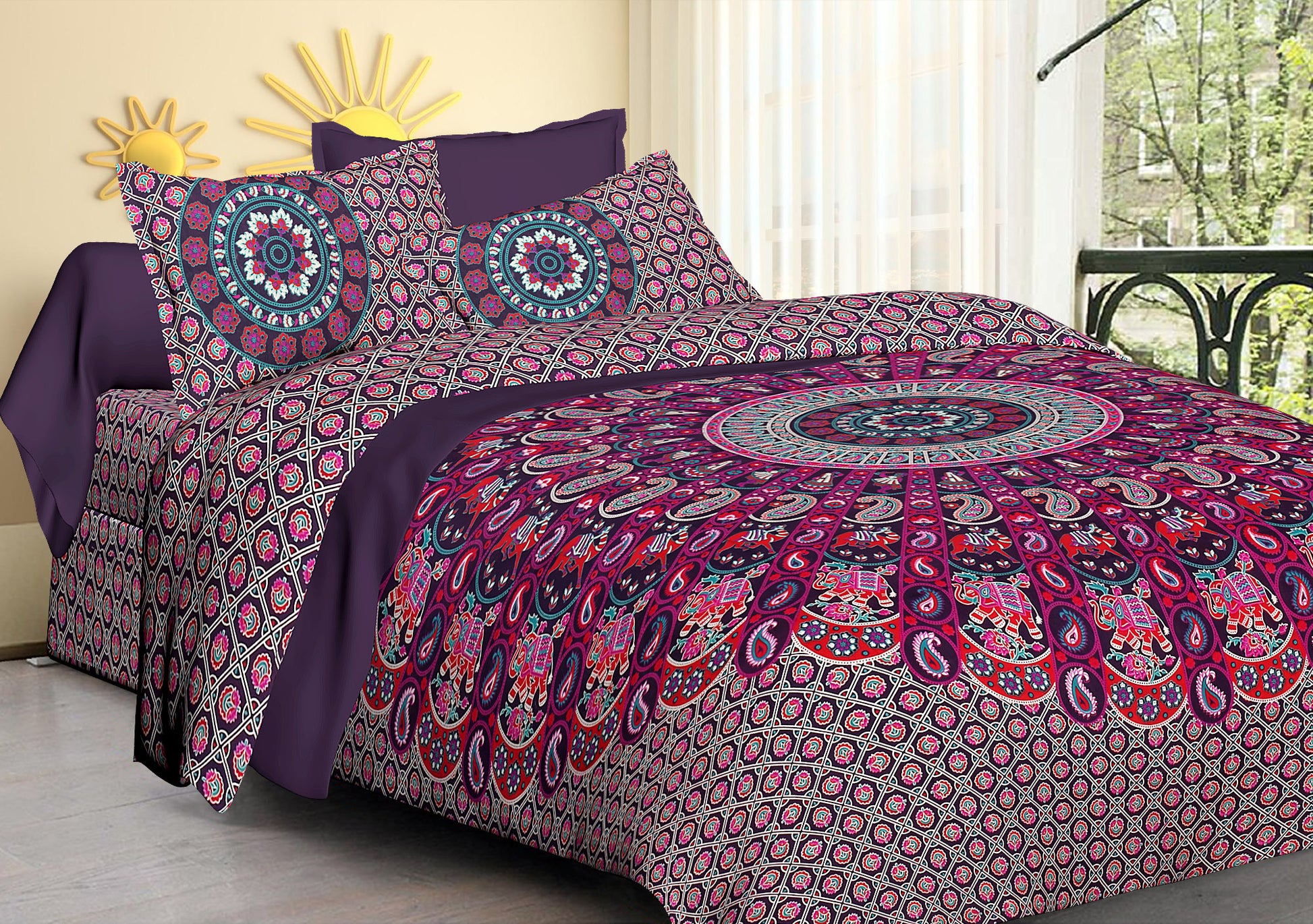 100% Cotton Printed King Bedsheet (Purple)