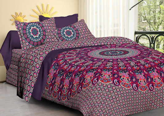 100% Cotton Printed King Bedsheet (Purple)