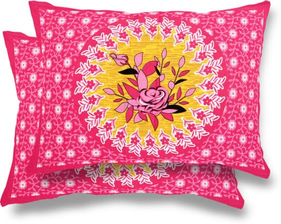 Rajasthani Jaipuri Traditional Double Bed Bedsheet with 2 Pillow Covers - (Pink )