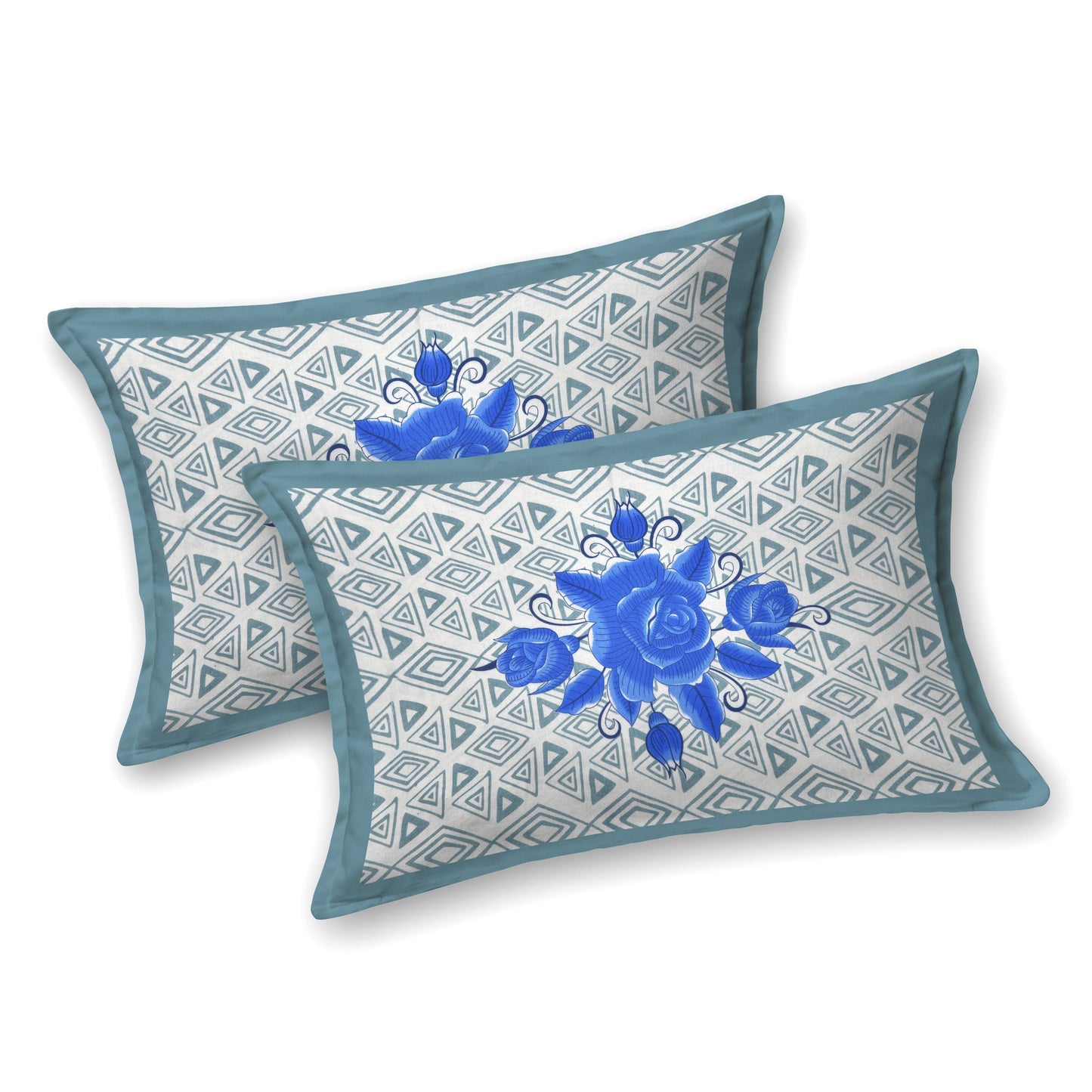 Floral Print Cotton Double Bed Sheet   (Blue)