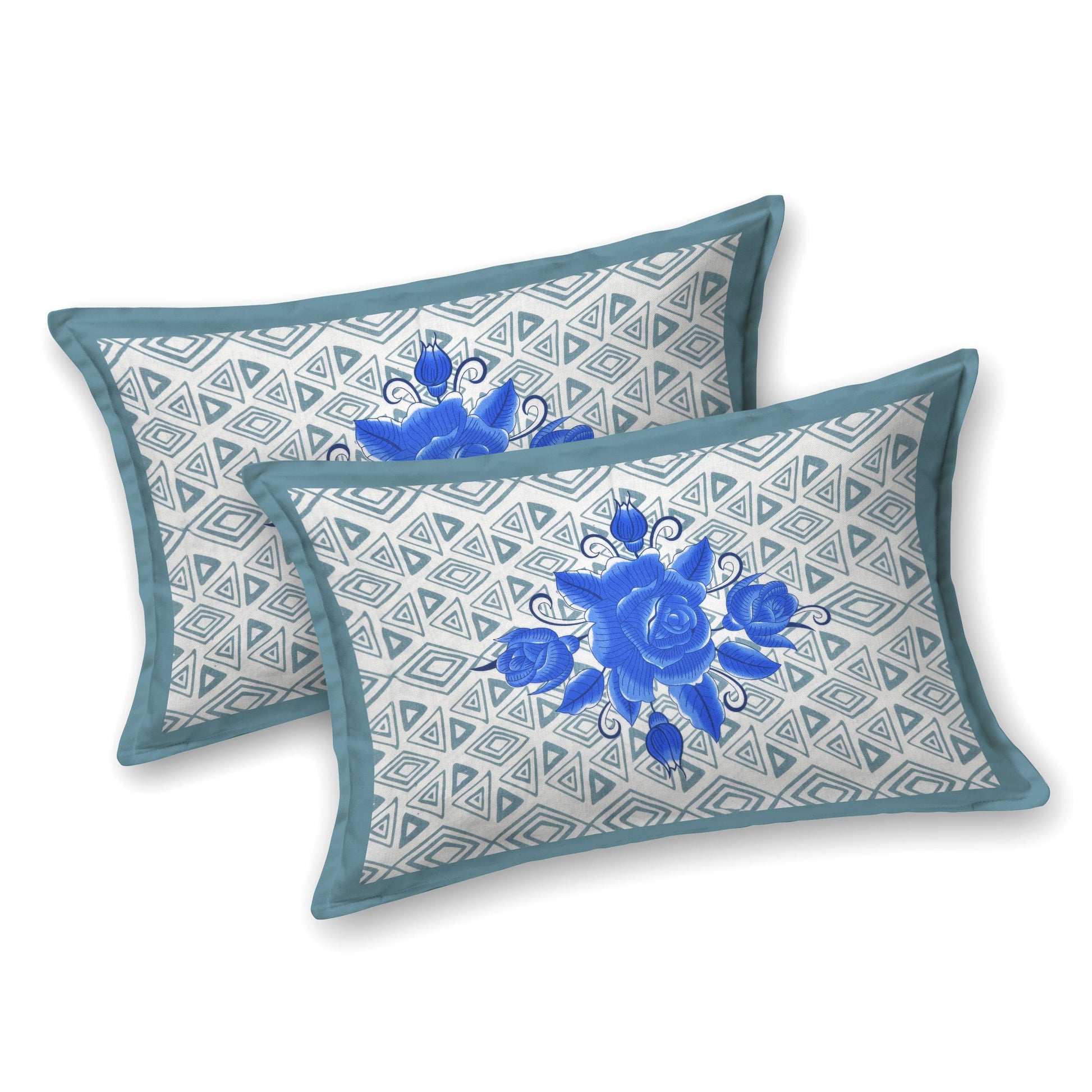 Floral Print Cotton Double Bed Sheet   (Blue)