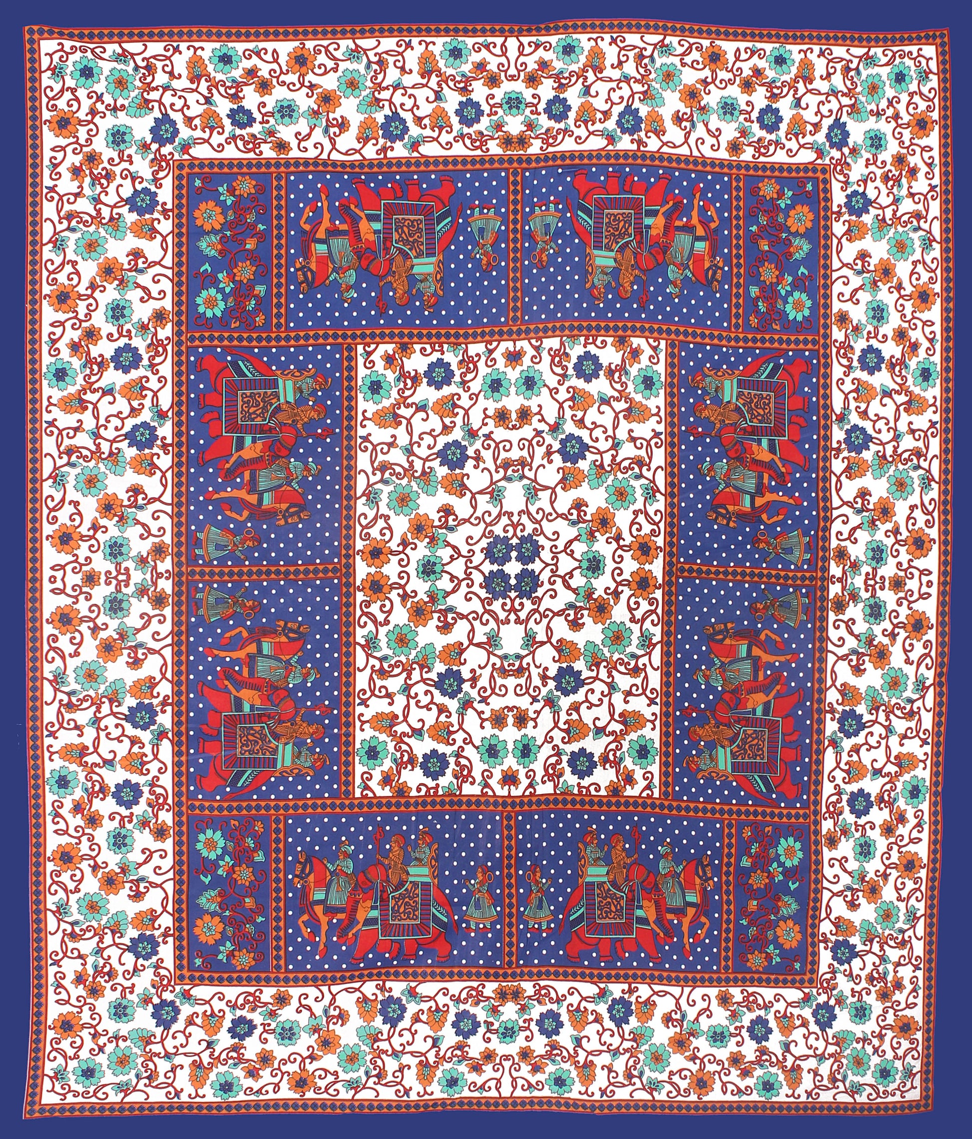 Jaipuri Prints Cotton Double Bedsheet (Blue)