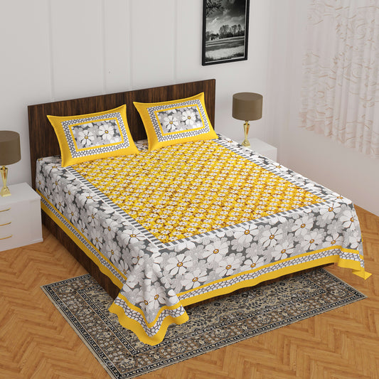 1 Cotton Printed Double Bedsheet (Yellow)