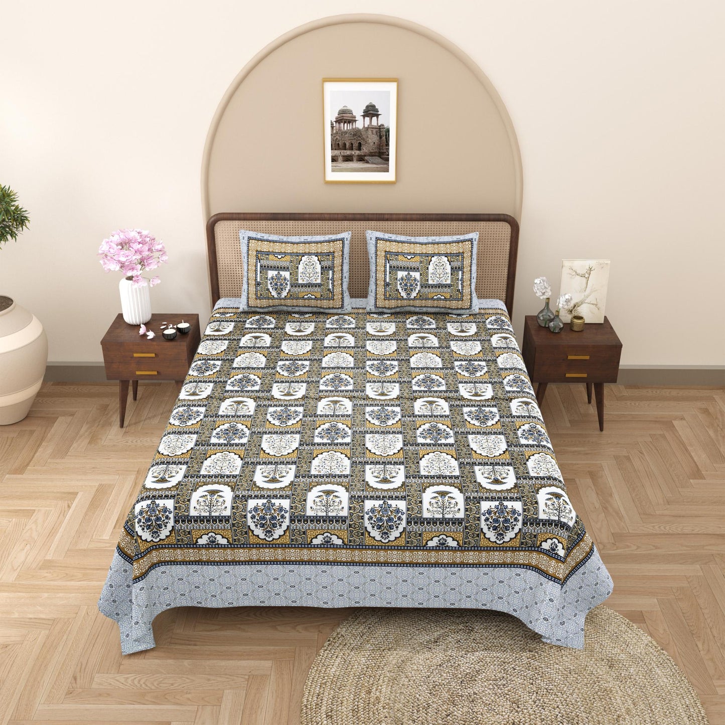 Rajasthan Royal Super Fine Cotton Block Print King Size Bedsheet