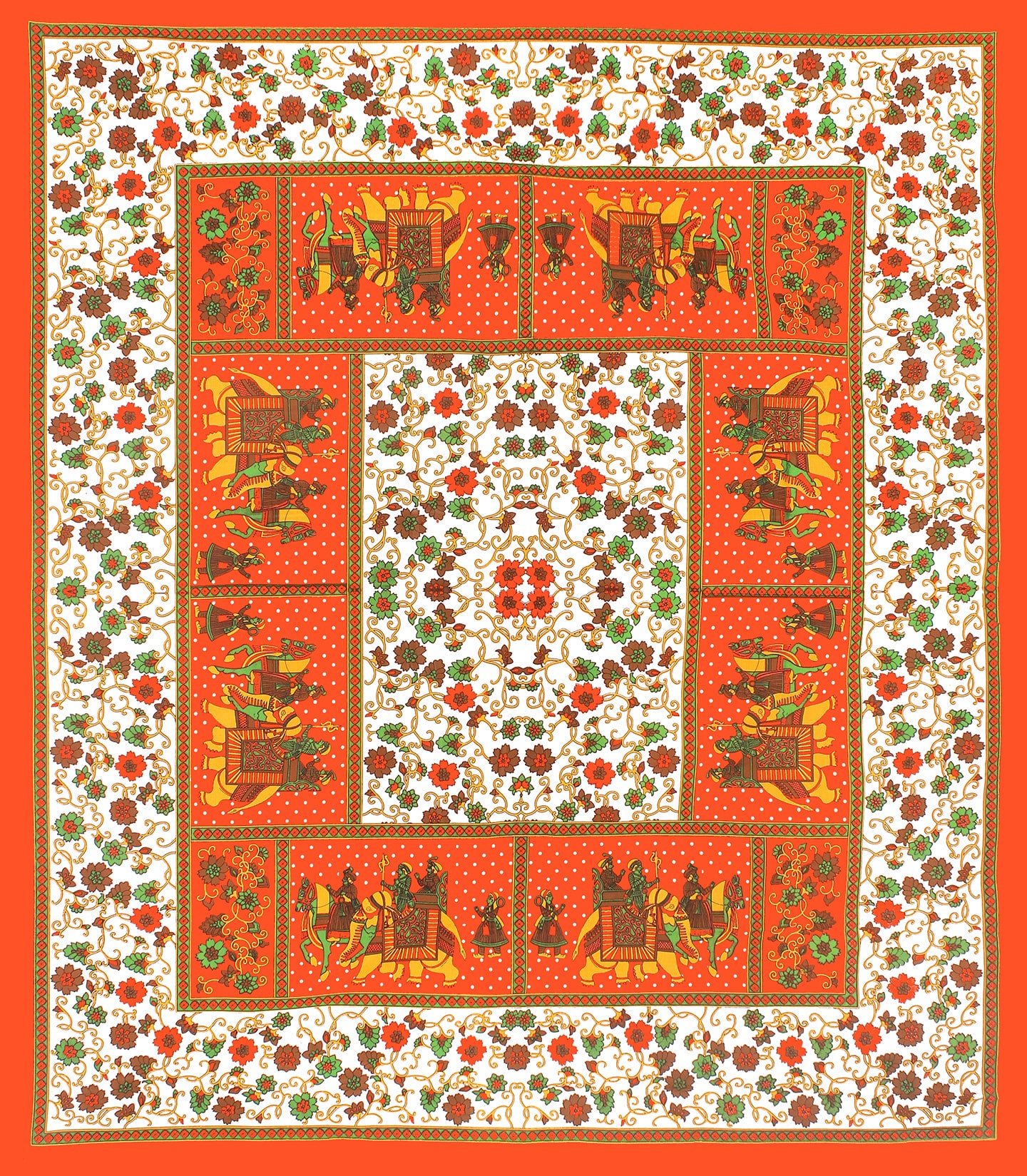 Jaipuri Prints Cotton Double Bedsheet (Orange)