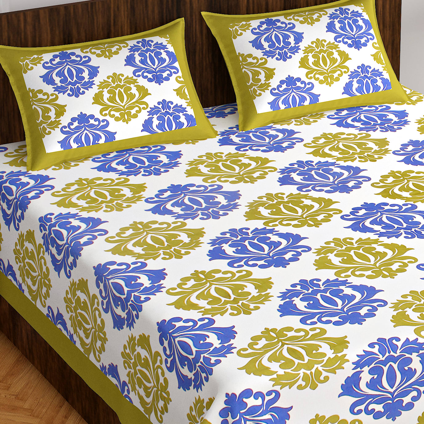 Jaipuri Prints Cotton Double Bedsheet (Green)