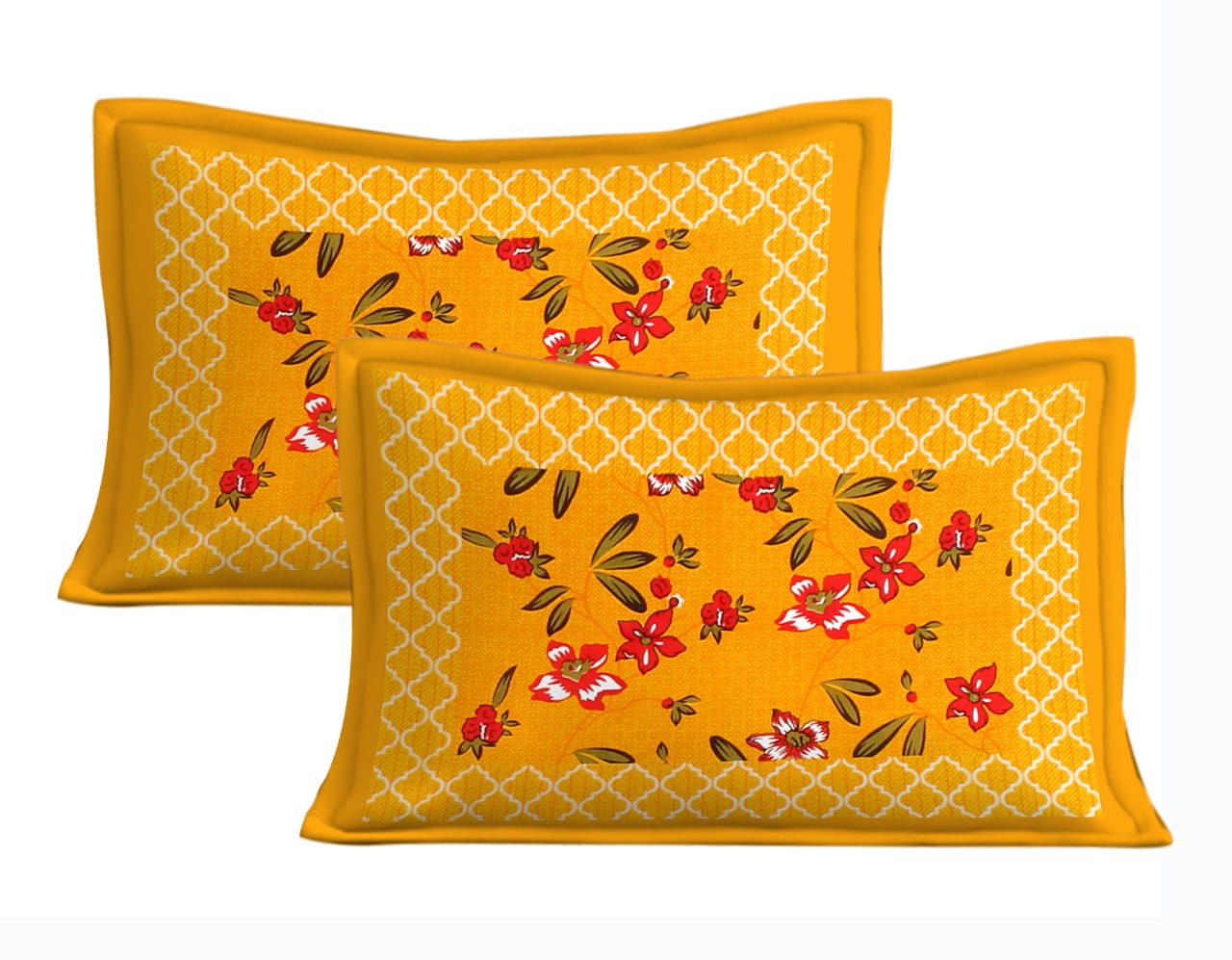 100% Cotton Floral Double Bedsheet (Yellow)